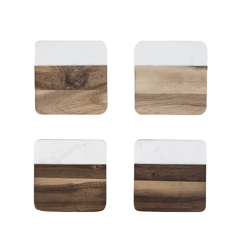 Custom Marble & Acacia Wood Coaster Set