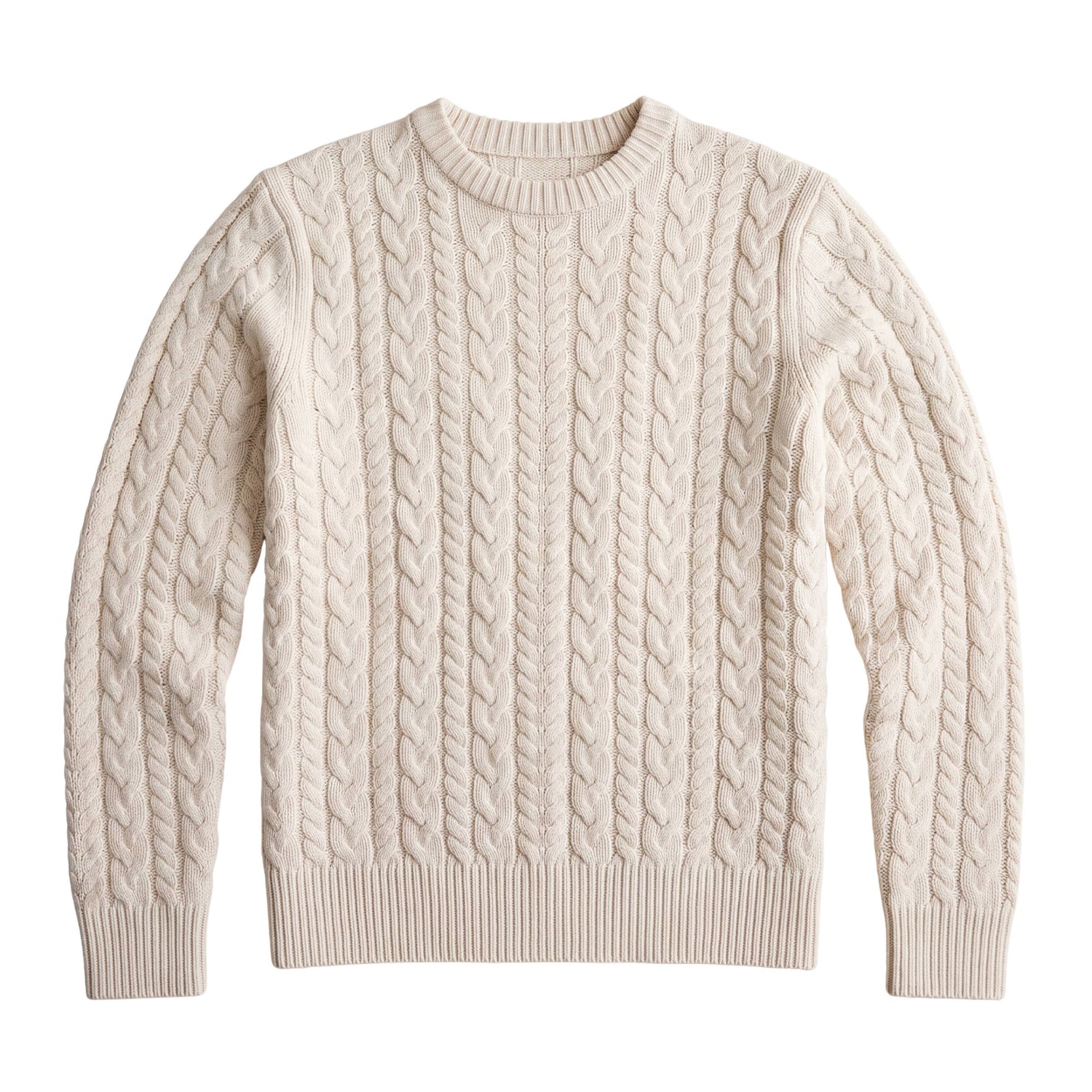 Heather Bone / S Custom Quince Australian Merino Wool Cable Crewneck Sweater - Corporate Gifts