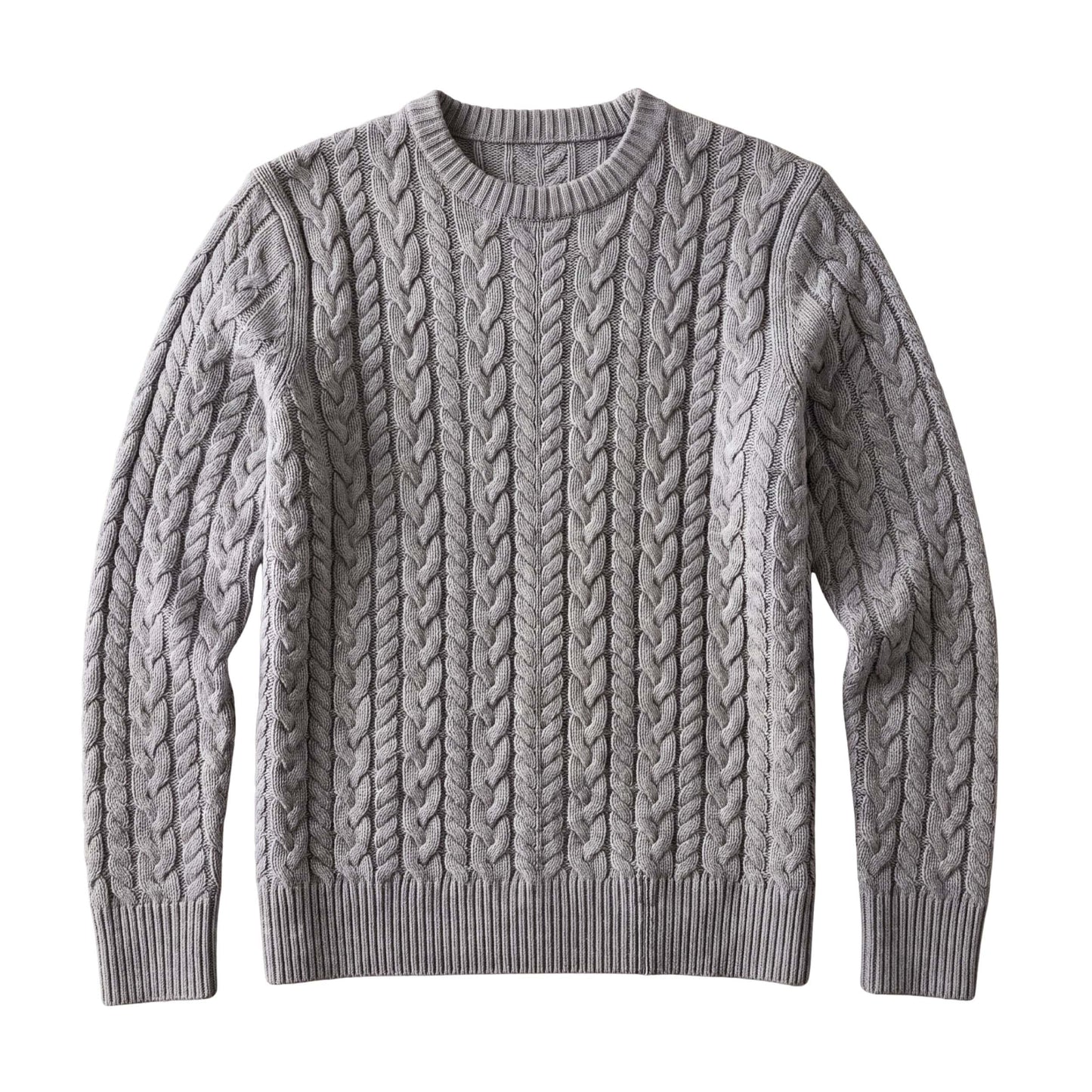 Heather Grey / S Custom Quince Australian Merino Wool Cable Crewneck Sweater - Corporate Gifts