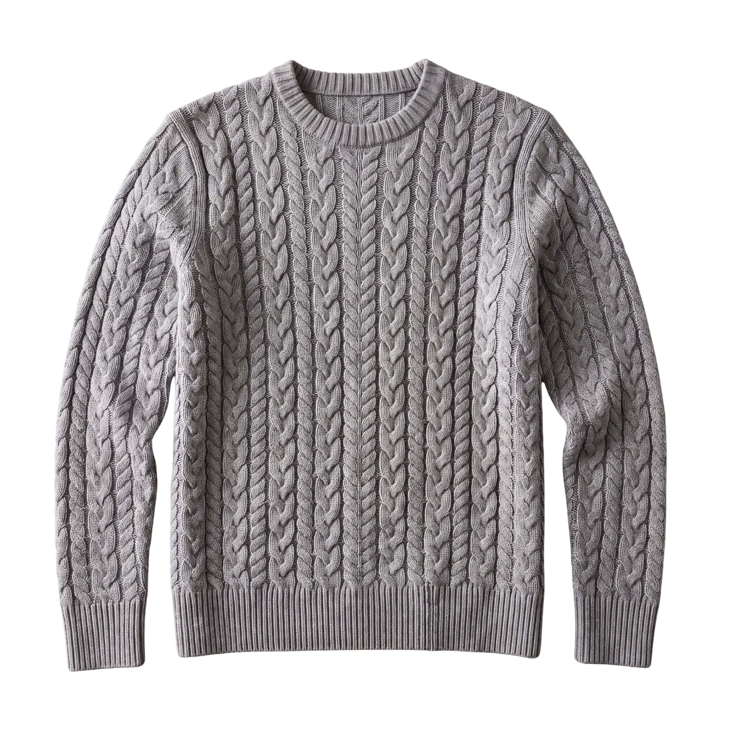 Heather Grey / S Custom Quince Australian Merino Wool Cable Crewneck Sweater - Corporate Gifts