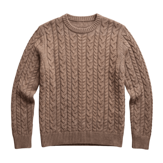 Malted Toffee / S Custom Quince Australian Merino Wool Cable Crewneck Sweater - Corporate Gifts