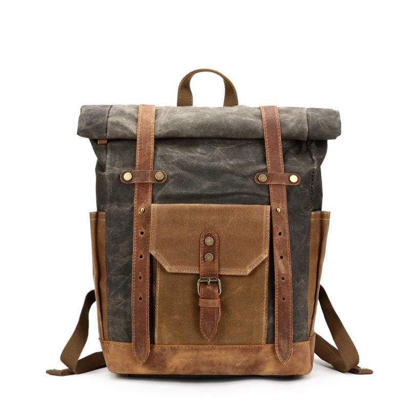 Leather Waxed Cotton Canvas Rucksack Backpack Khaki Green Brown (England)