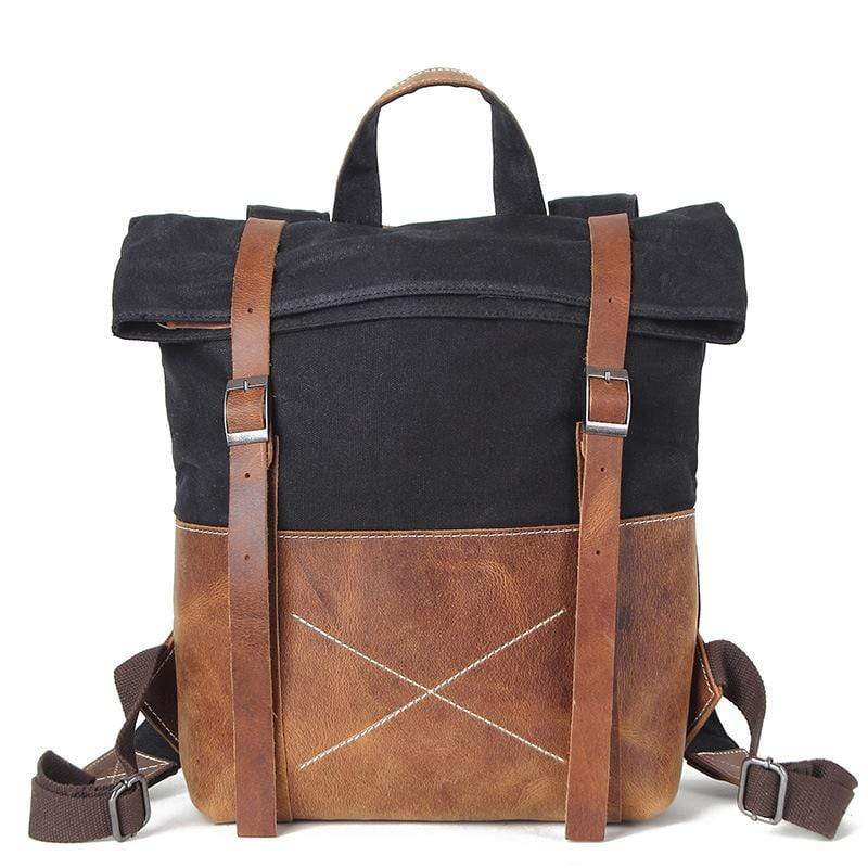 Black Custom Waxed Canvas Strap Backpack