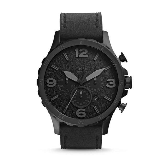 Black Leather Custom Fossil Nate Chronograph Mens Watch
