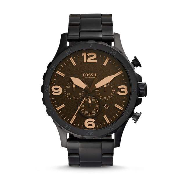 Black Stainless Steel Custom Fossil Nate Chronograph Mens Watch