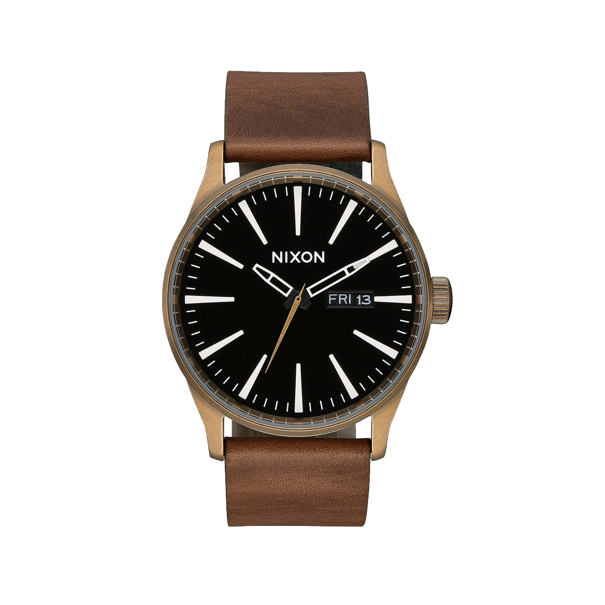 Brass/Black/Brown Custom Nixon Sentry Leather Watch