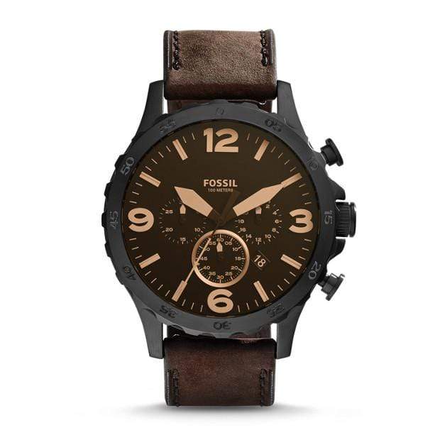 Brown Leather Custom Fossil Nate Chronograph Mens Watch