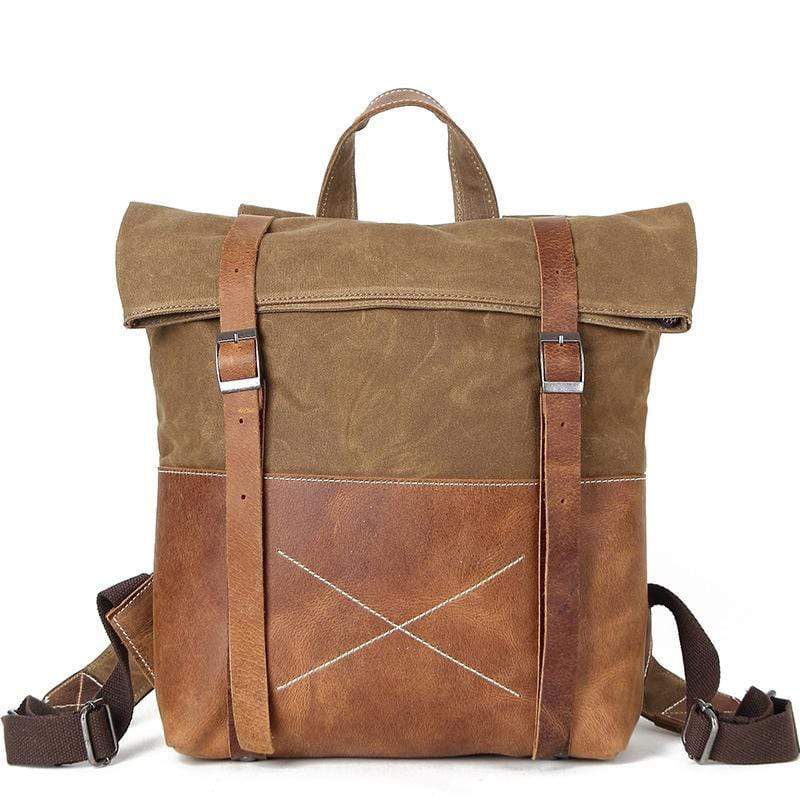 Coffee Custom Waxed Canvas Strap Backpack