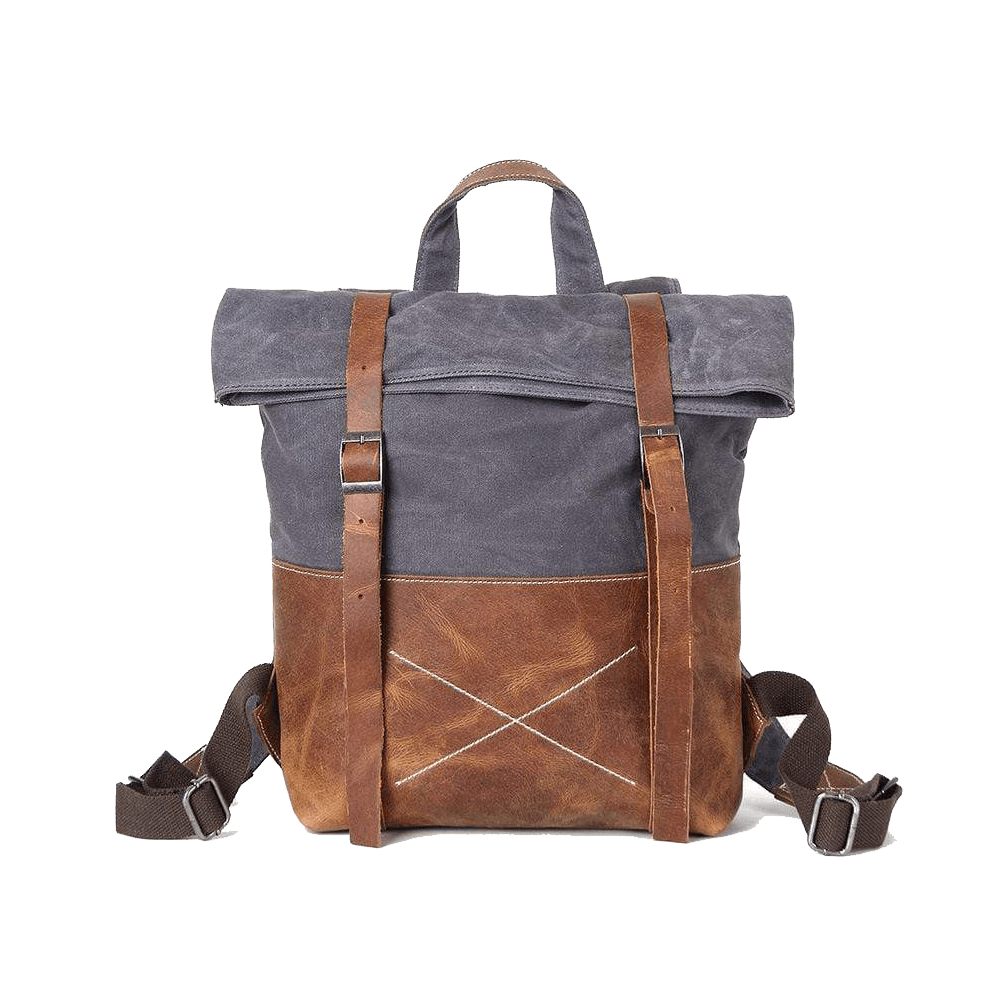 Grey Custom Waxed Canvas Strap Backpack