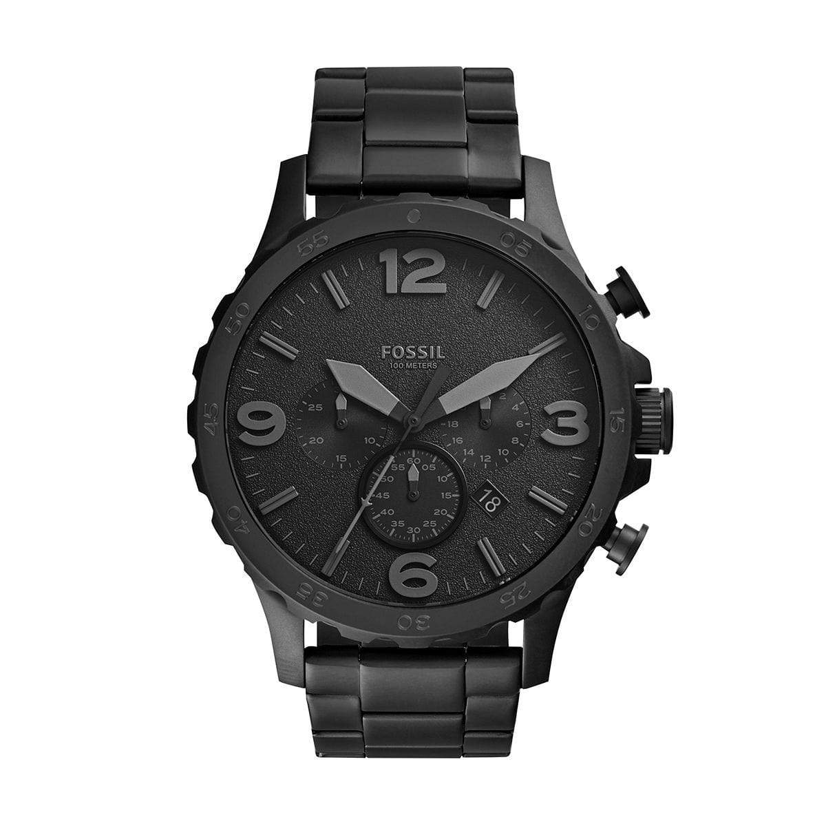 Ink Black Stainless Steel Custom Fossil Nate Chronograph Mens Watch