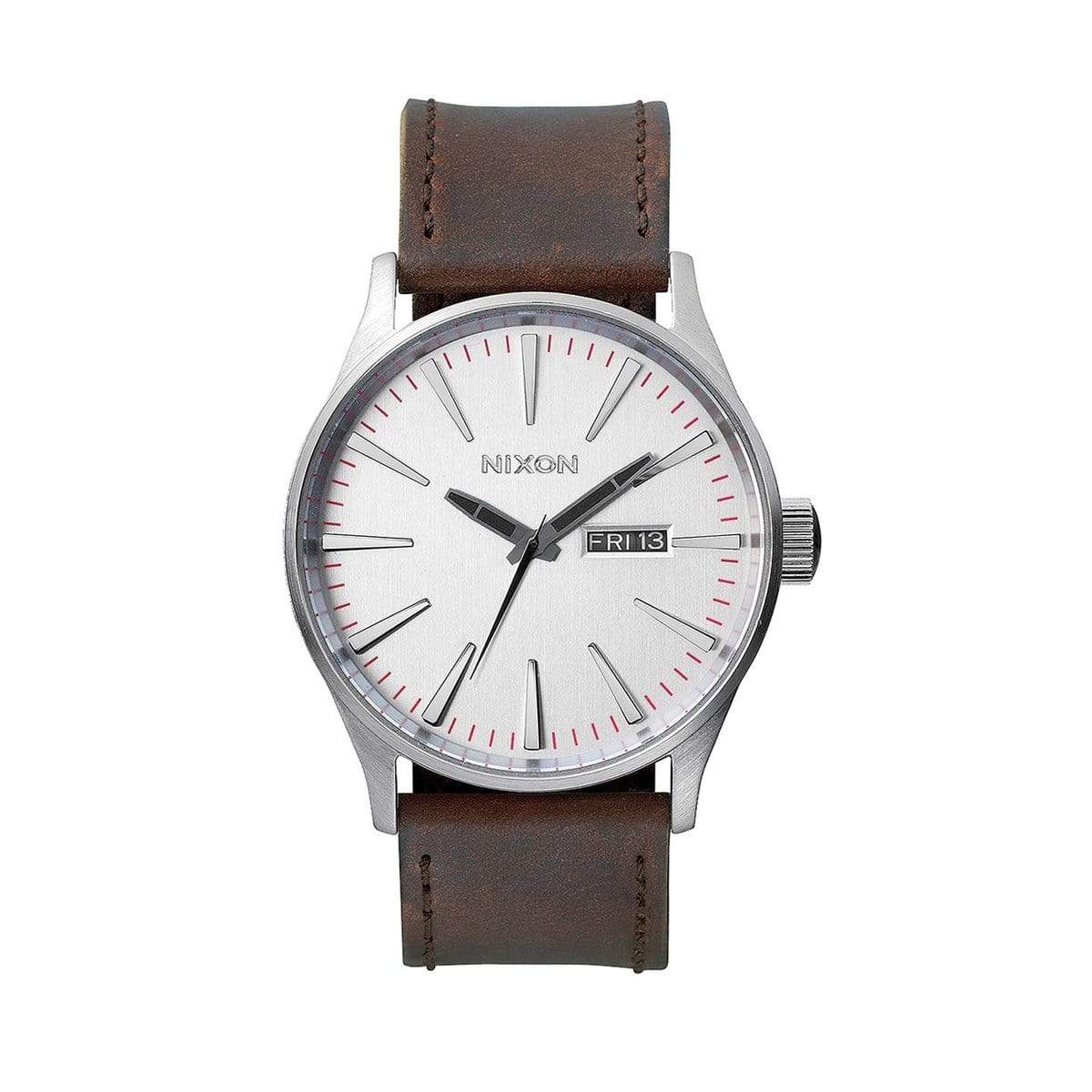 Silver/Brown Custom Nixon Sentry Leather Watch